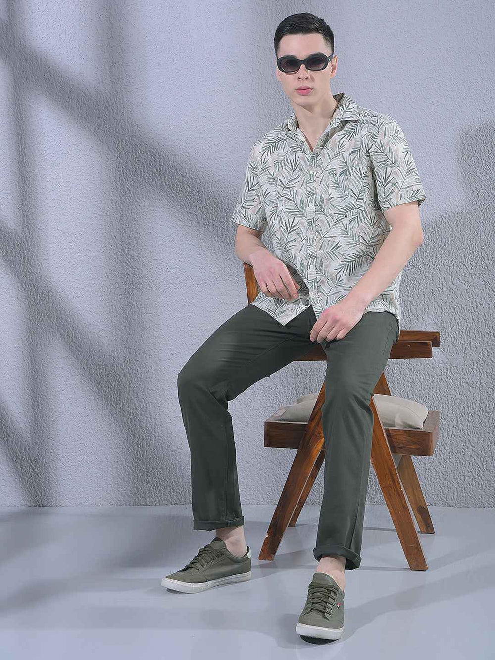 Green Linen Floral Print Shirt