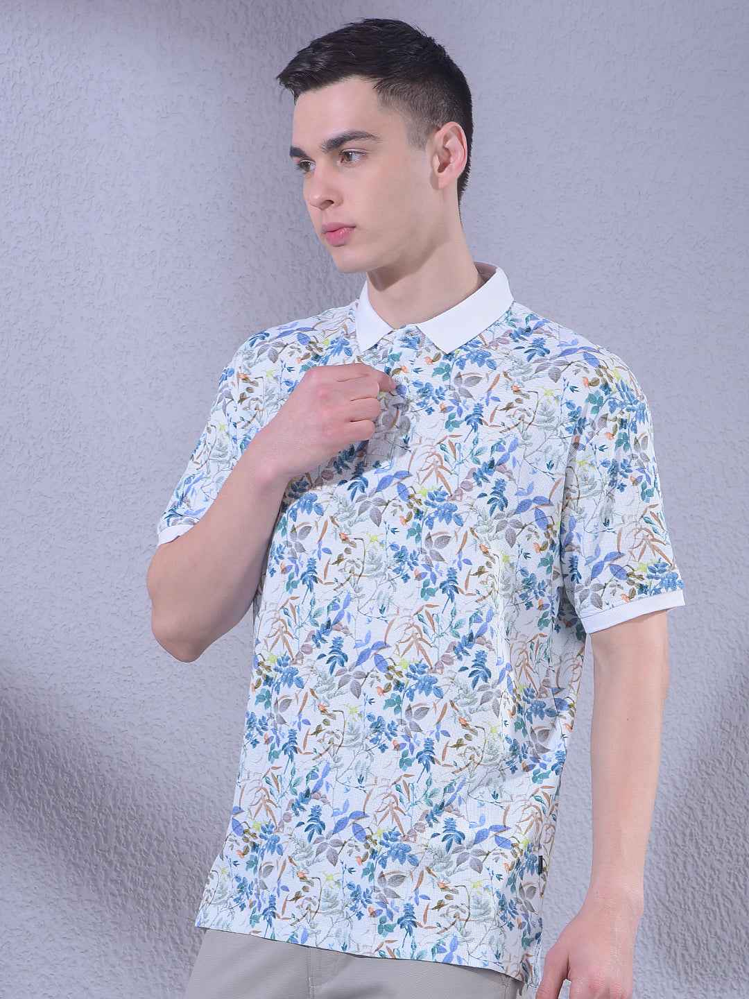 White Floral Print 100% Cotton T-Shirt