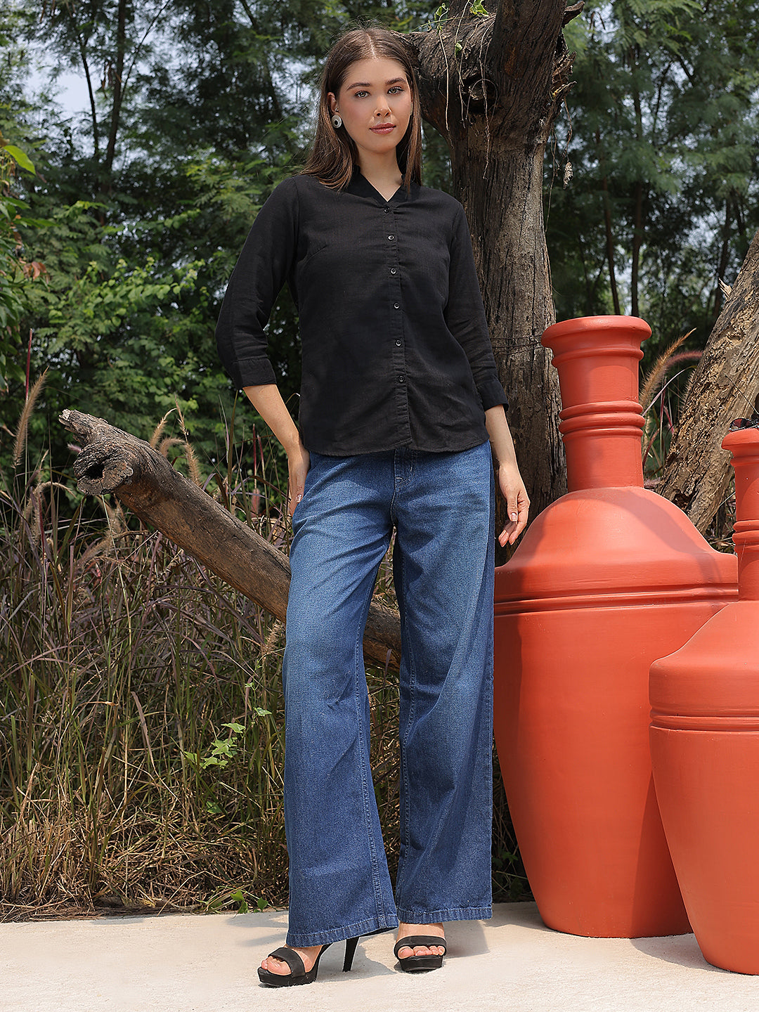 Black V-Neck 100% Cotton Shirt