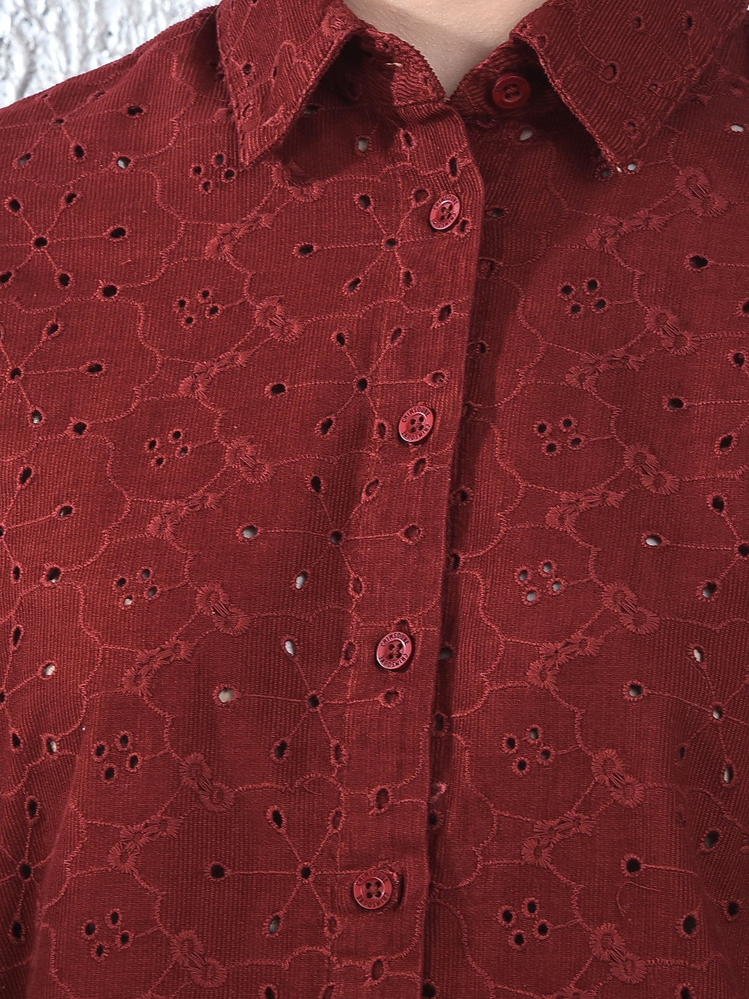 Maroon Embroidered 100% Cotton Shirt