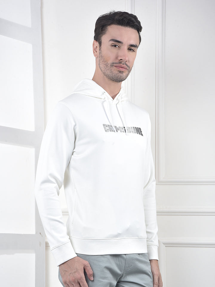 Off White Embroidered Hooded Neck Sweatshirt
