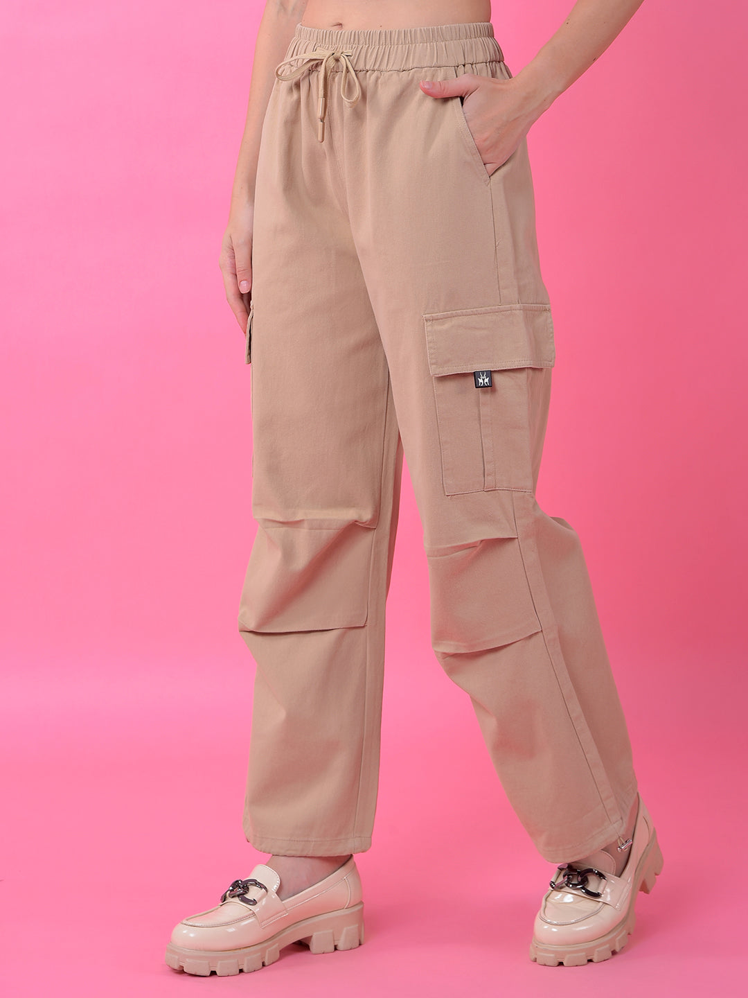 Beige Loose Fit Cargo Trousers