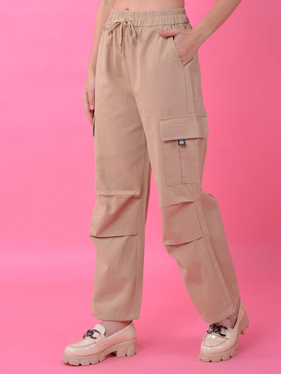 Beige Loose Fit Cargo Trousers