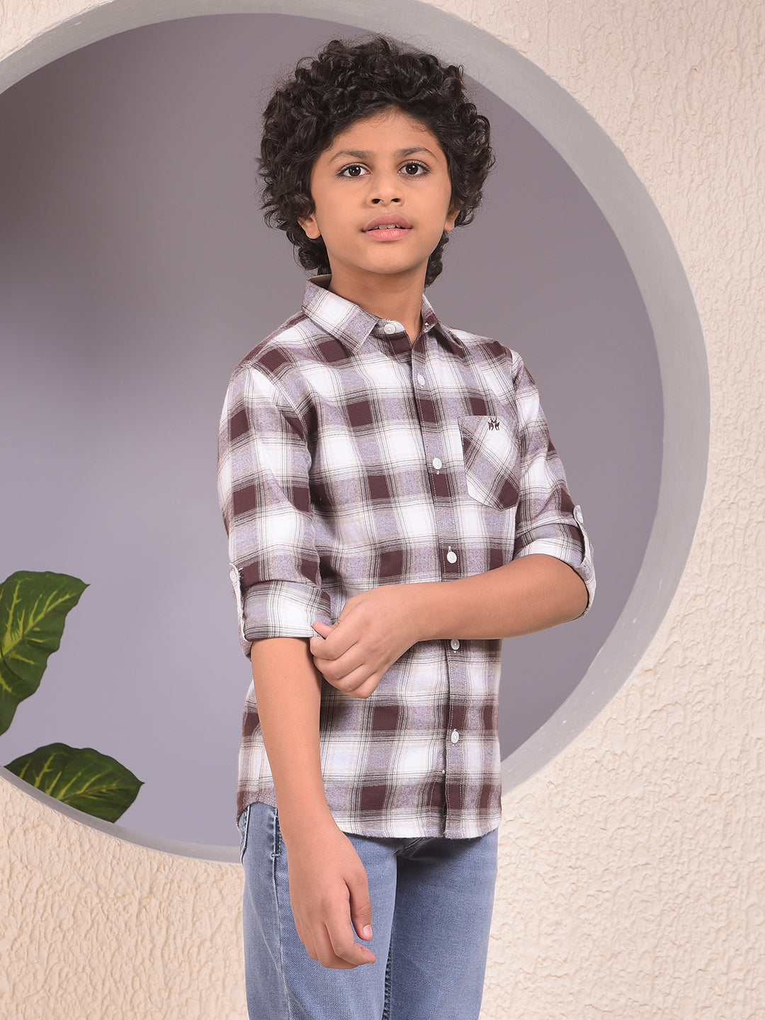 Brown Checked 100% Cotton Shirt