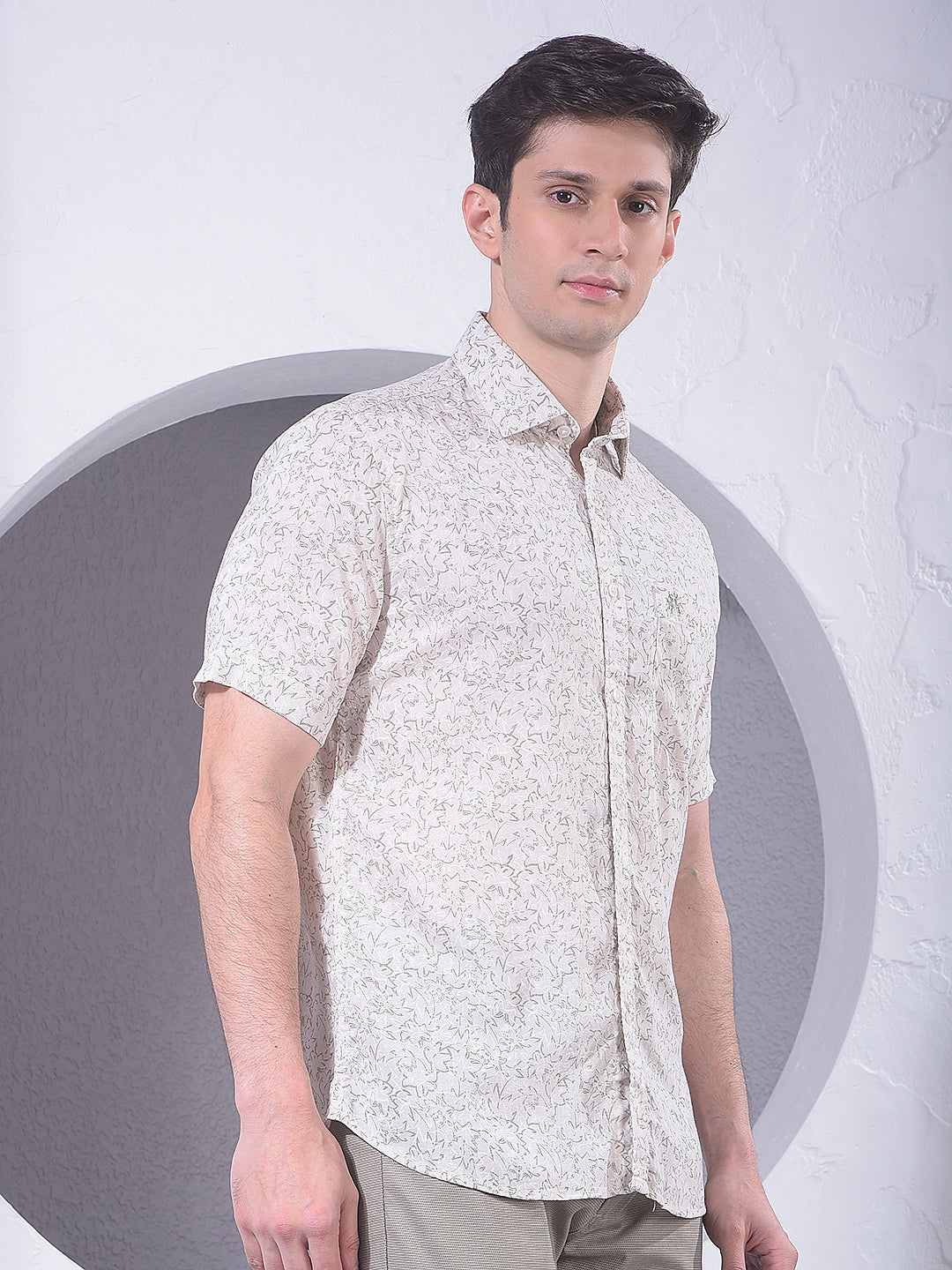 Beige Printed Linen Shirt