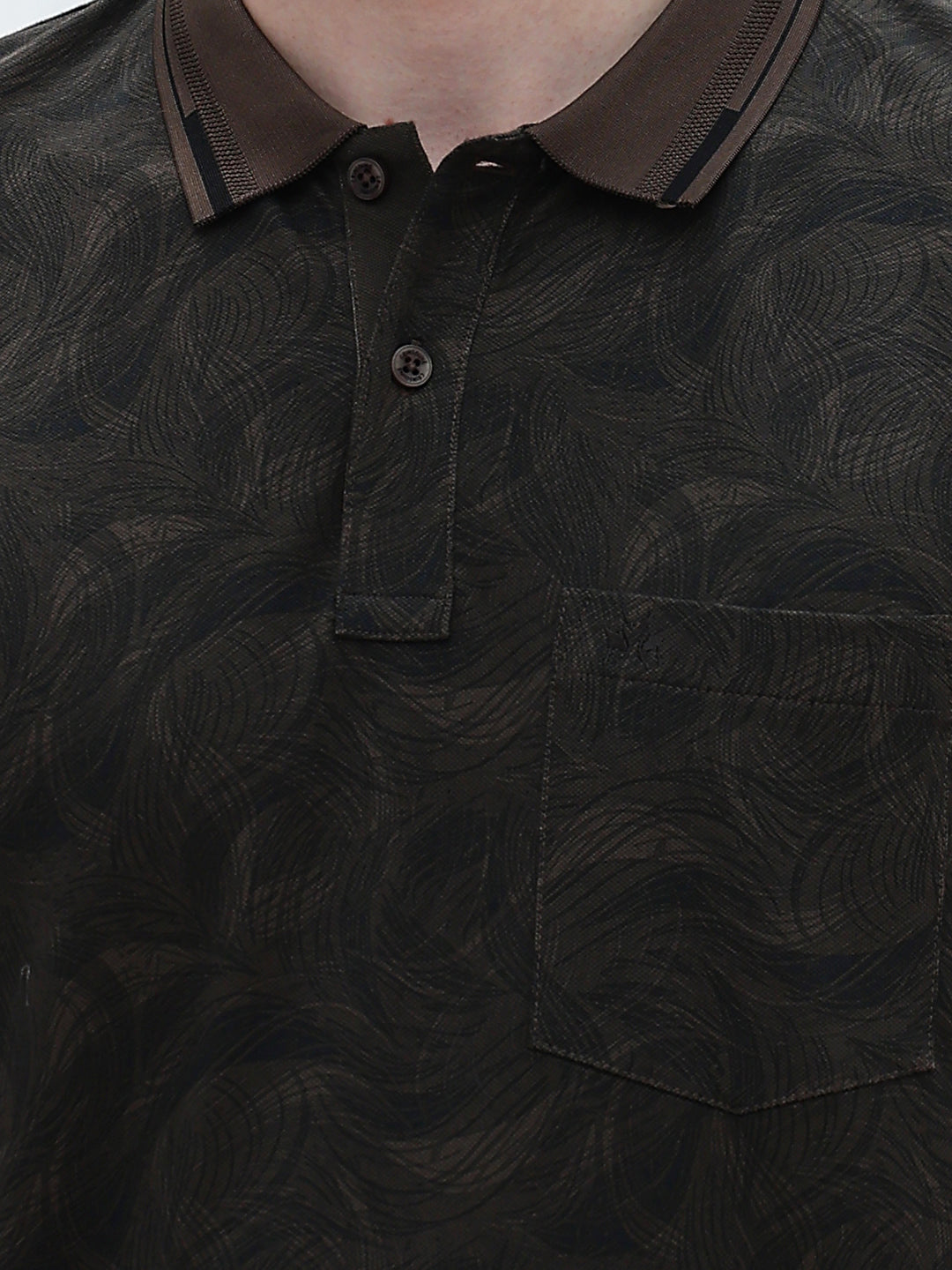 Brown Printed Polo Neck T-Shirt