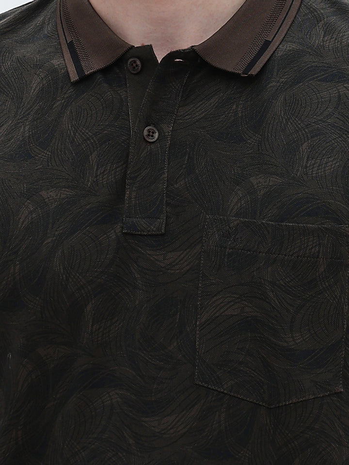 Brown Printed Polo Neck T-Shirt
