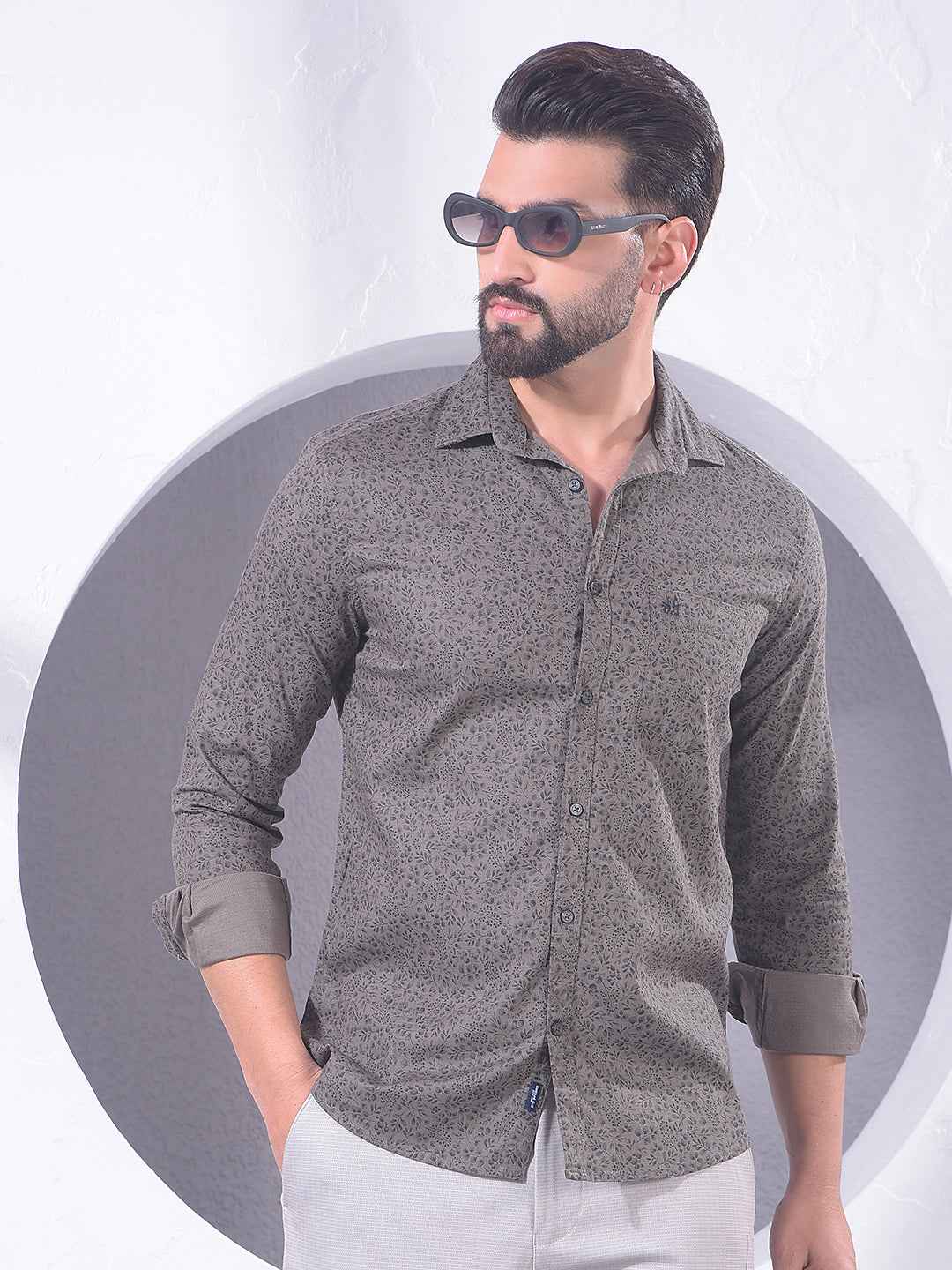 Grey Floral Print Shirt