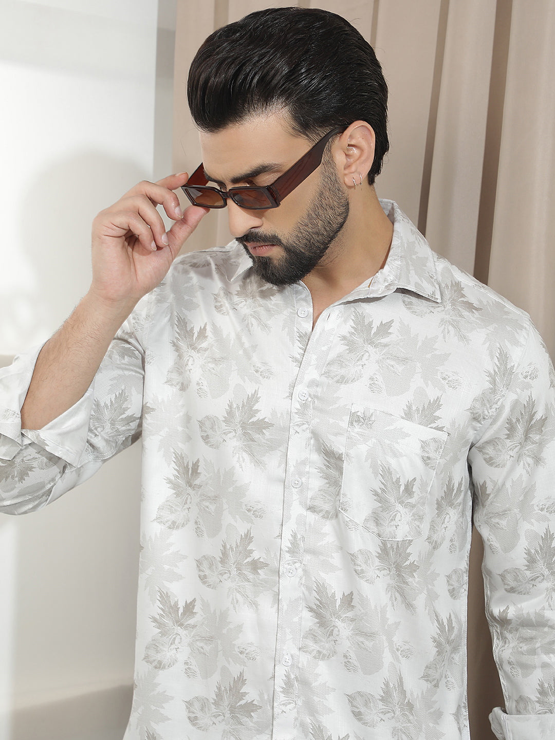 Brown Floral Printed Shirt