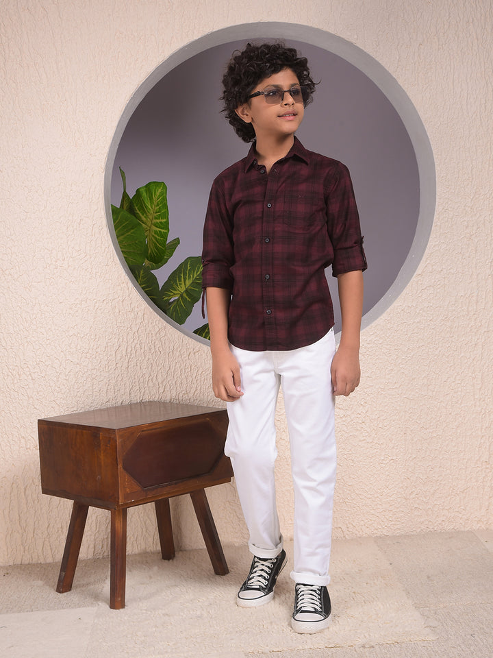 Maroon Checked 100% Cotton Shirt