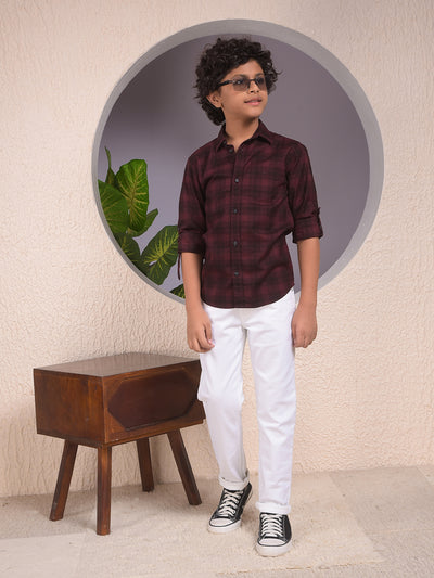 Maroon Checked 100% Cotton Shirt