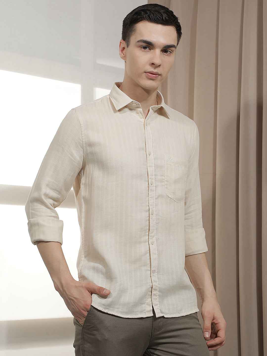 Beige Vertical Stripes Shirt