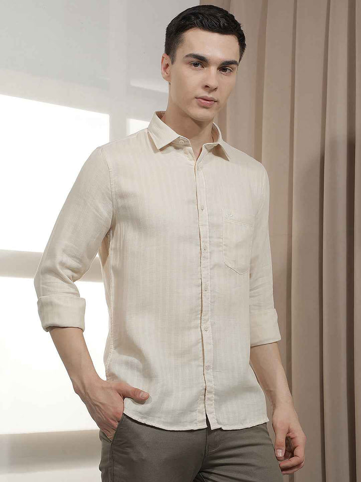Beige Vertical Stripes Shirt