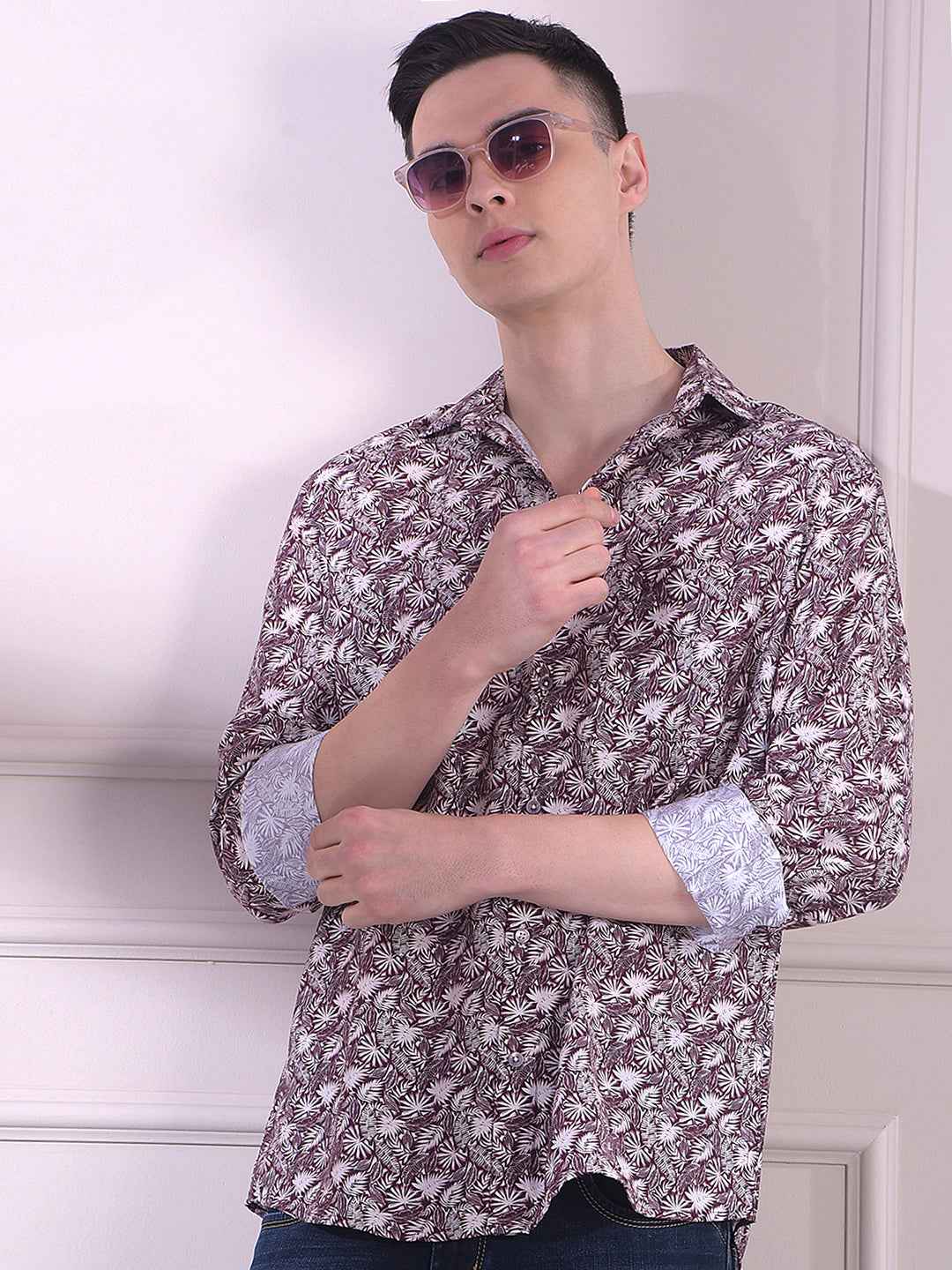 Wine Floral Print Shirt