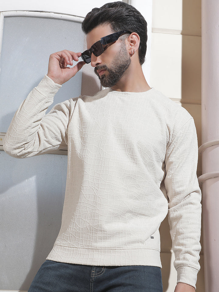 Classic Sand Beige Jacquard Sweatshirt
