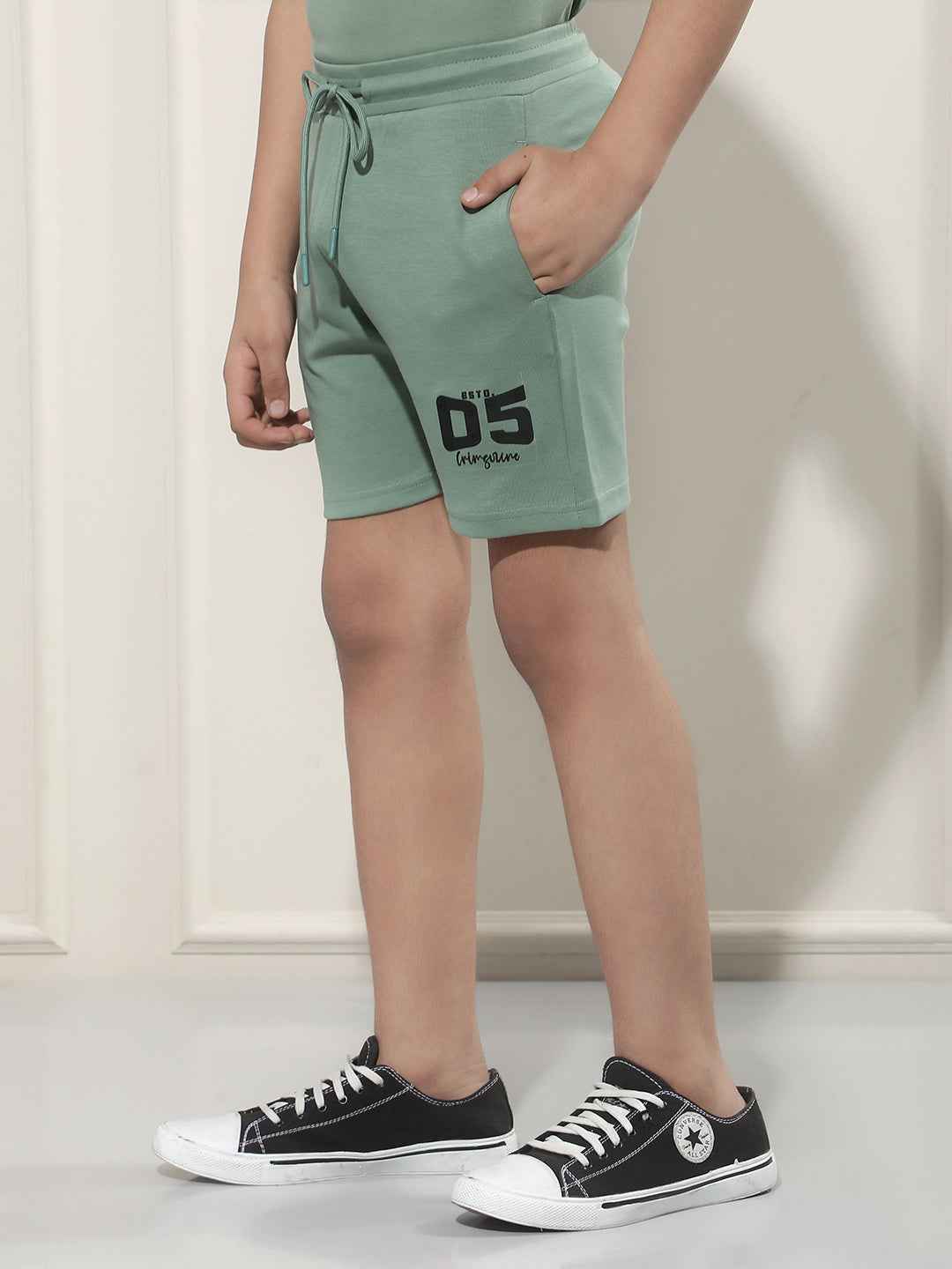 Green Typographic Print Shorts
