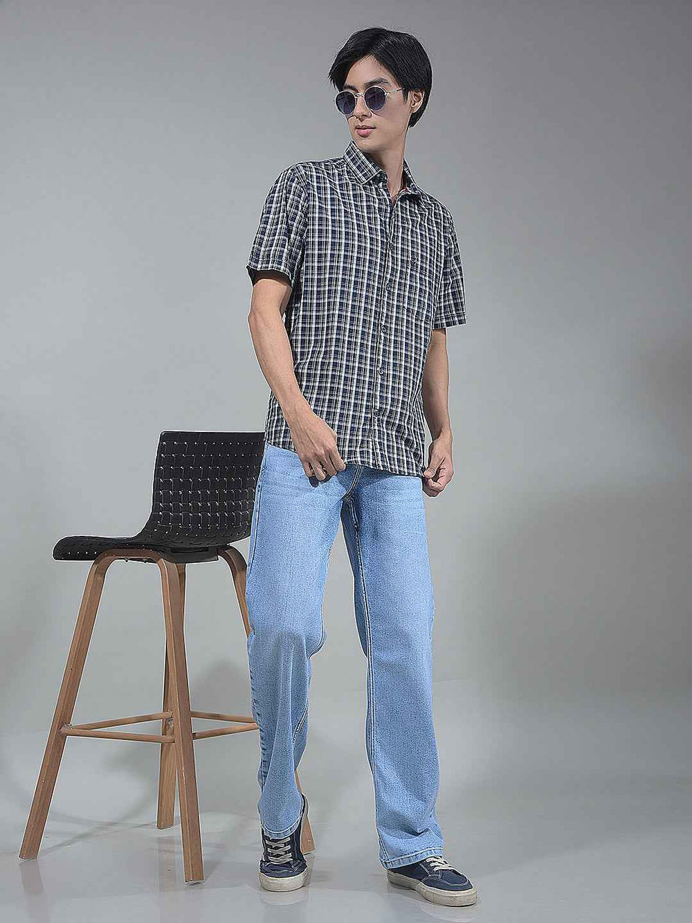 Blue Checked 100% Cotton Shirt