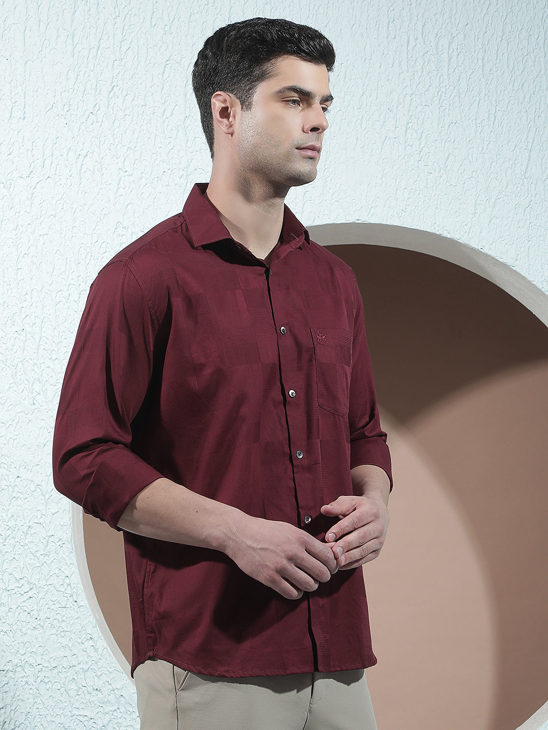 Maroon Jacquard 100% Cotton Shirt