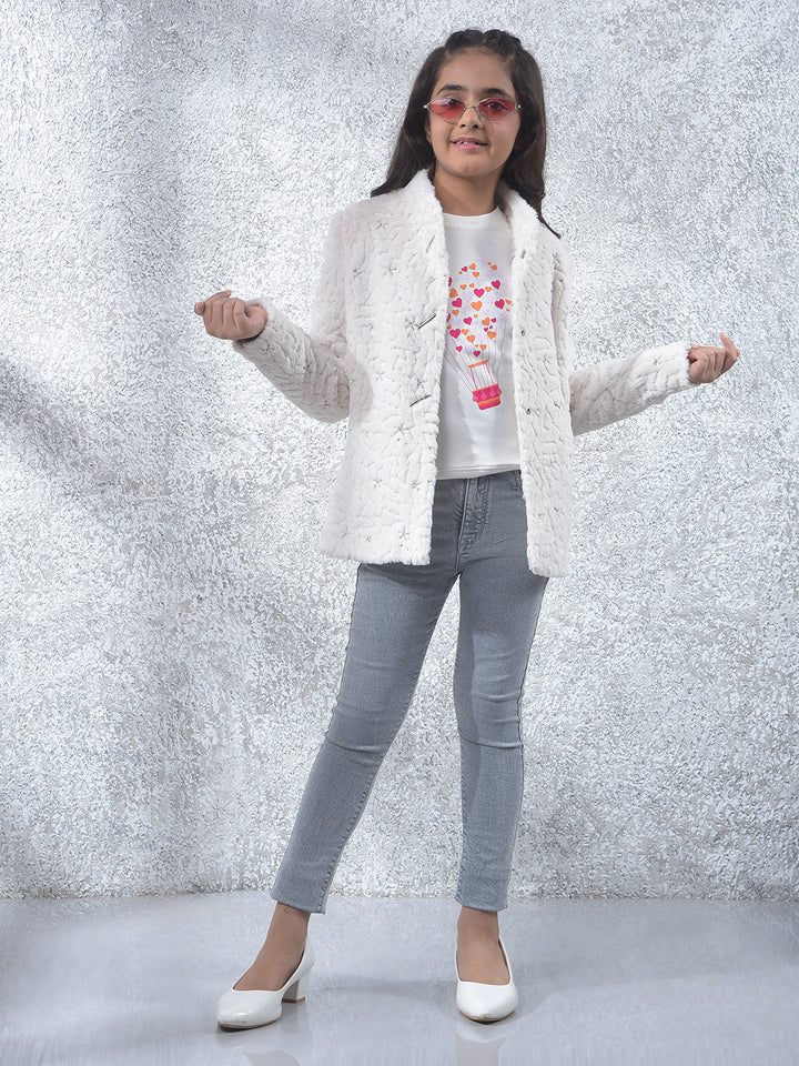 Soft White Textured Embroidered Coat