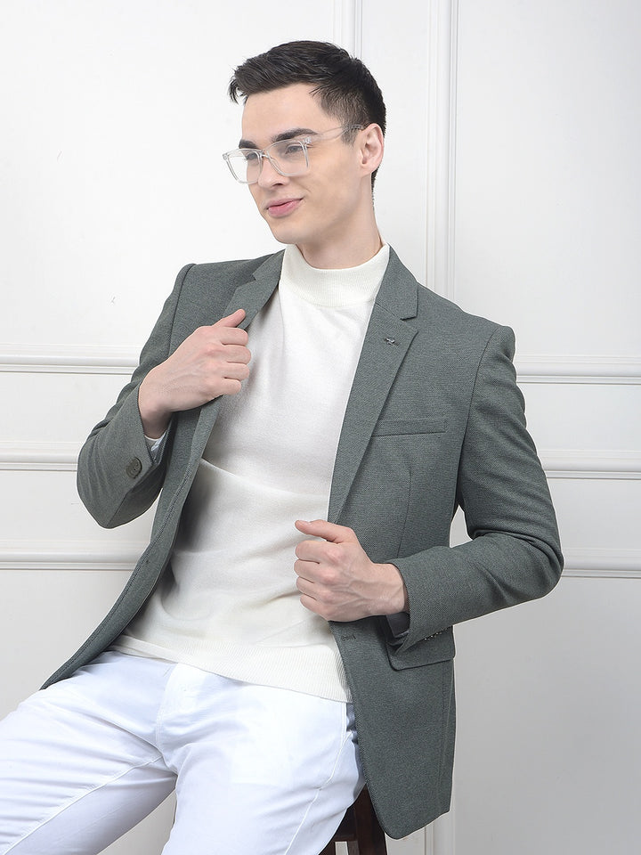 Green Notched Lapel Single Breasted Blazer