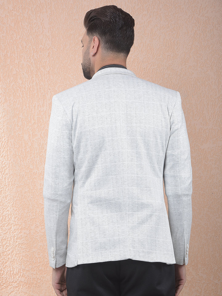 Grey Textured Notched Lapel Single Breasted Blazer