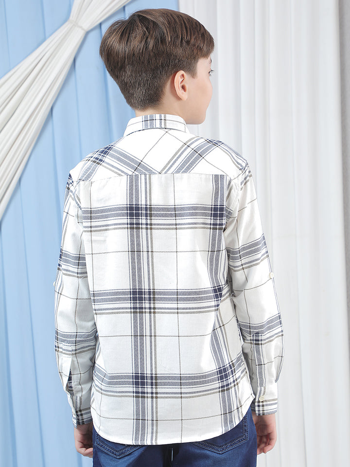 White Checked 100% Cotton Corduroy Shirt