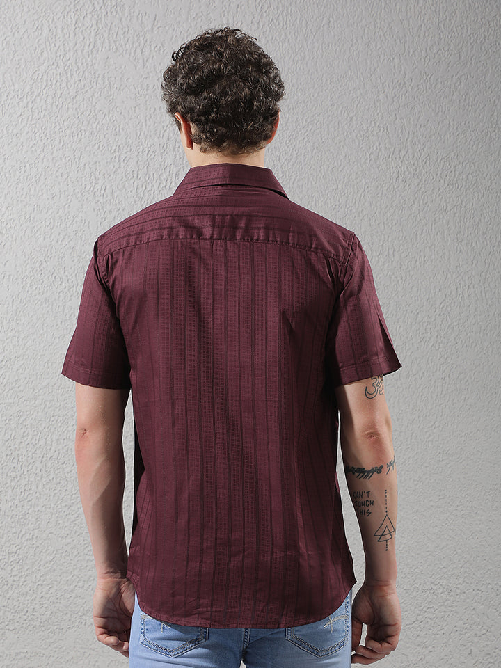 Maroon Vertical Stripes Shirt