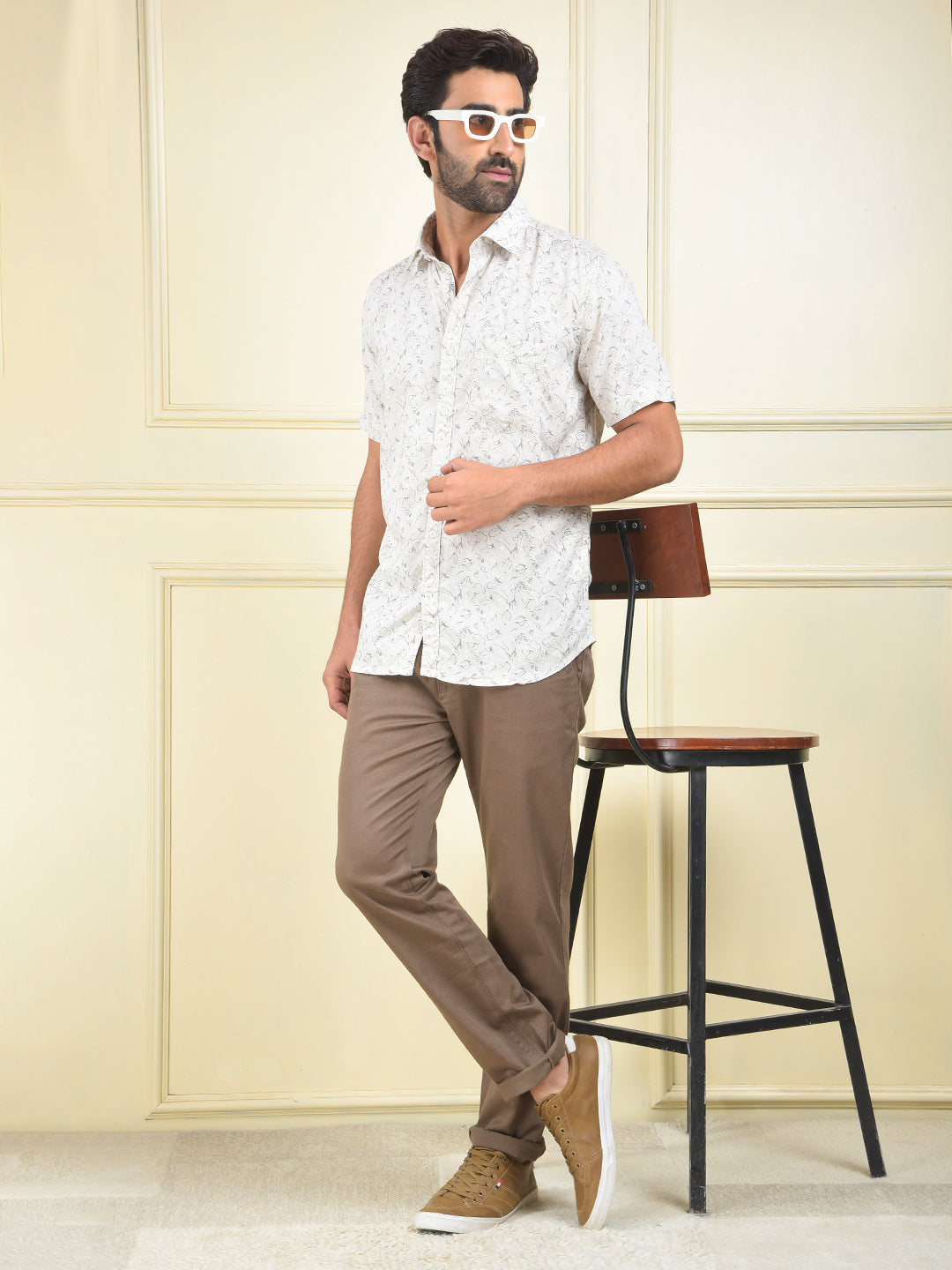 Beige Printed Linen Shirt