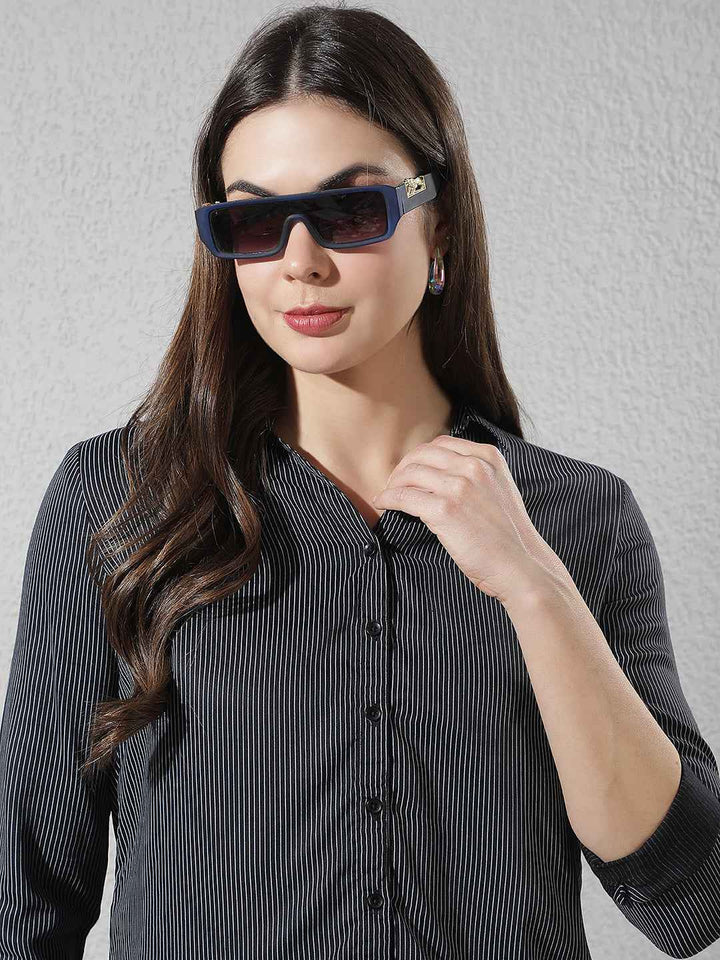 Navy Blue Vertical Striped Modal Shirt
