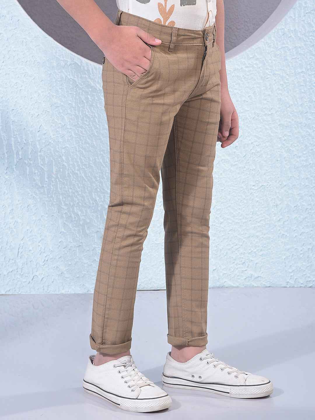 Brown Grid Check Trousers