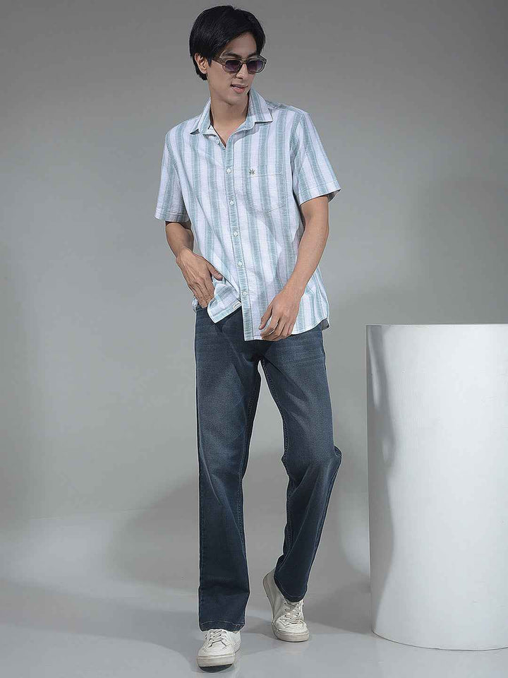 Green Vertical Striped 100% Cotton Shirt