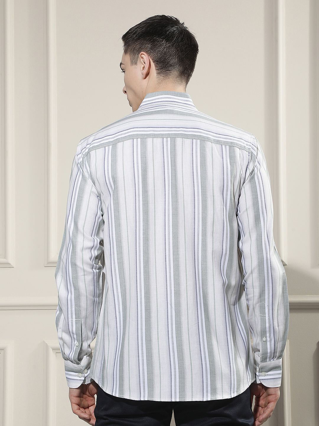 Green Vertical Stripes 100% Cotton Shirt