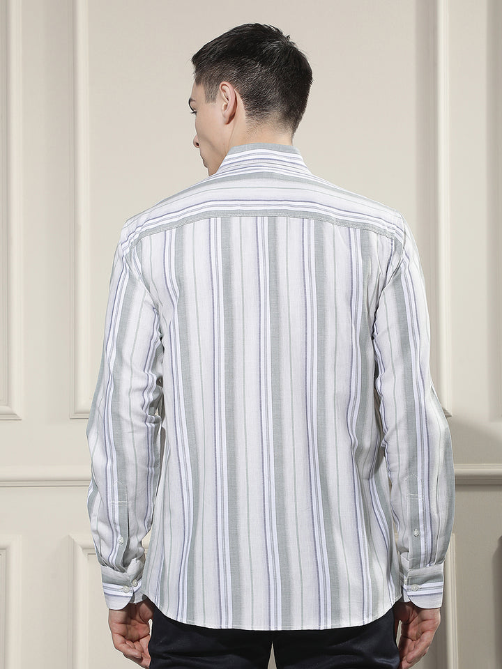 Green Vertical Stripes 100% Cotton Shirt