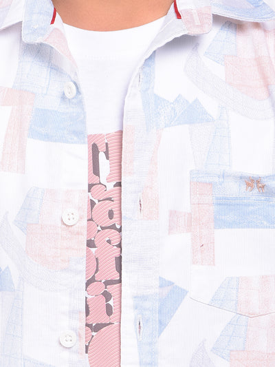 Peach Printed Shirt & Tee Set Layered Look