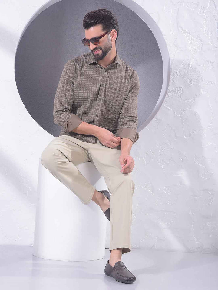 Beige Textured Knit Trousers