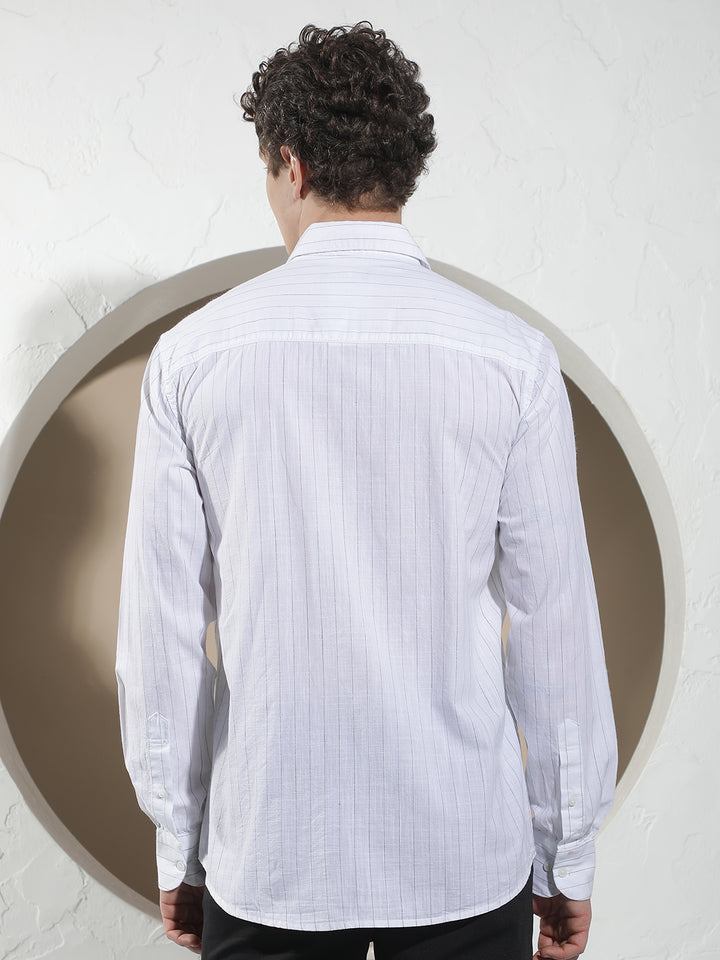 White Vertical Stripes 100% Cotton Shirt