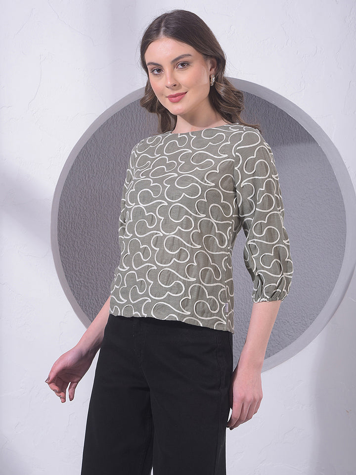 Olive Embroidered Top