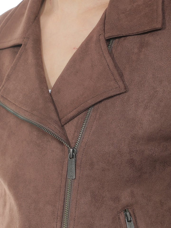 Structured Chestnut Brown Biker Jacket