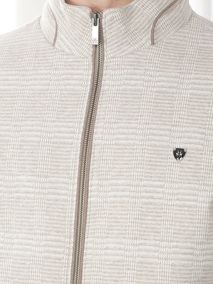 Beige Checked Bomber Jacket