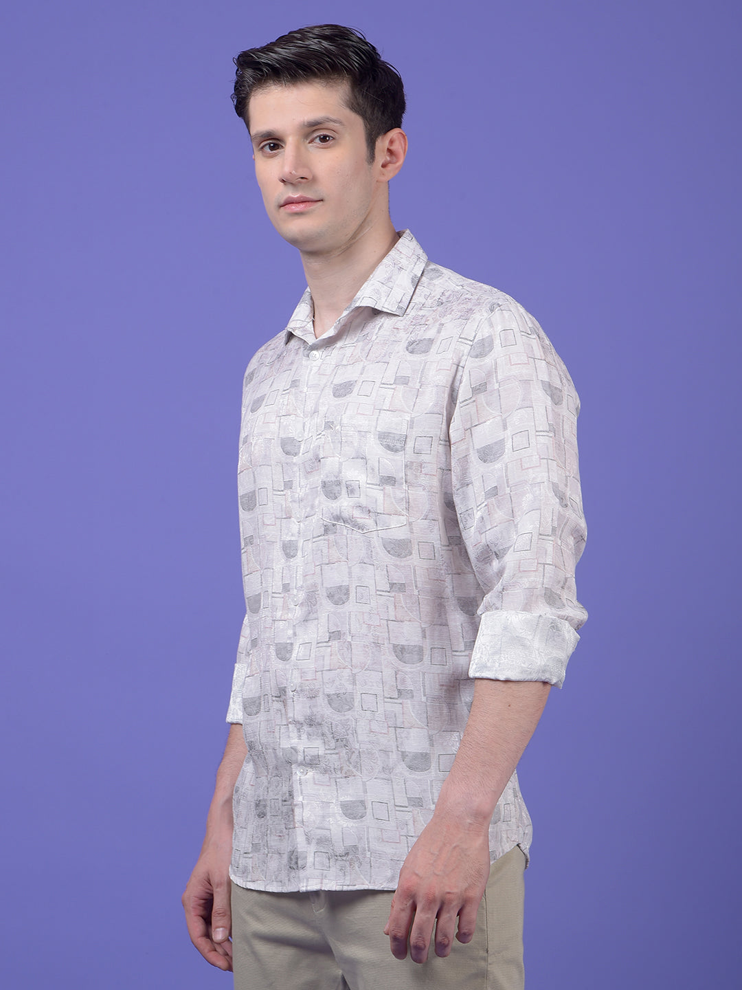 Off White Printed Linen Shirt