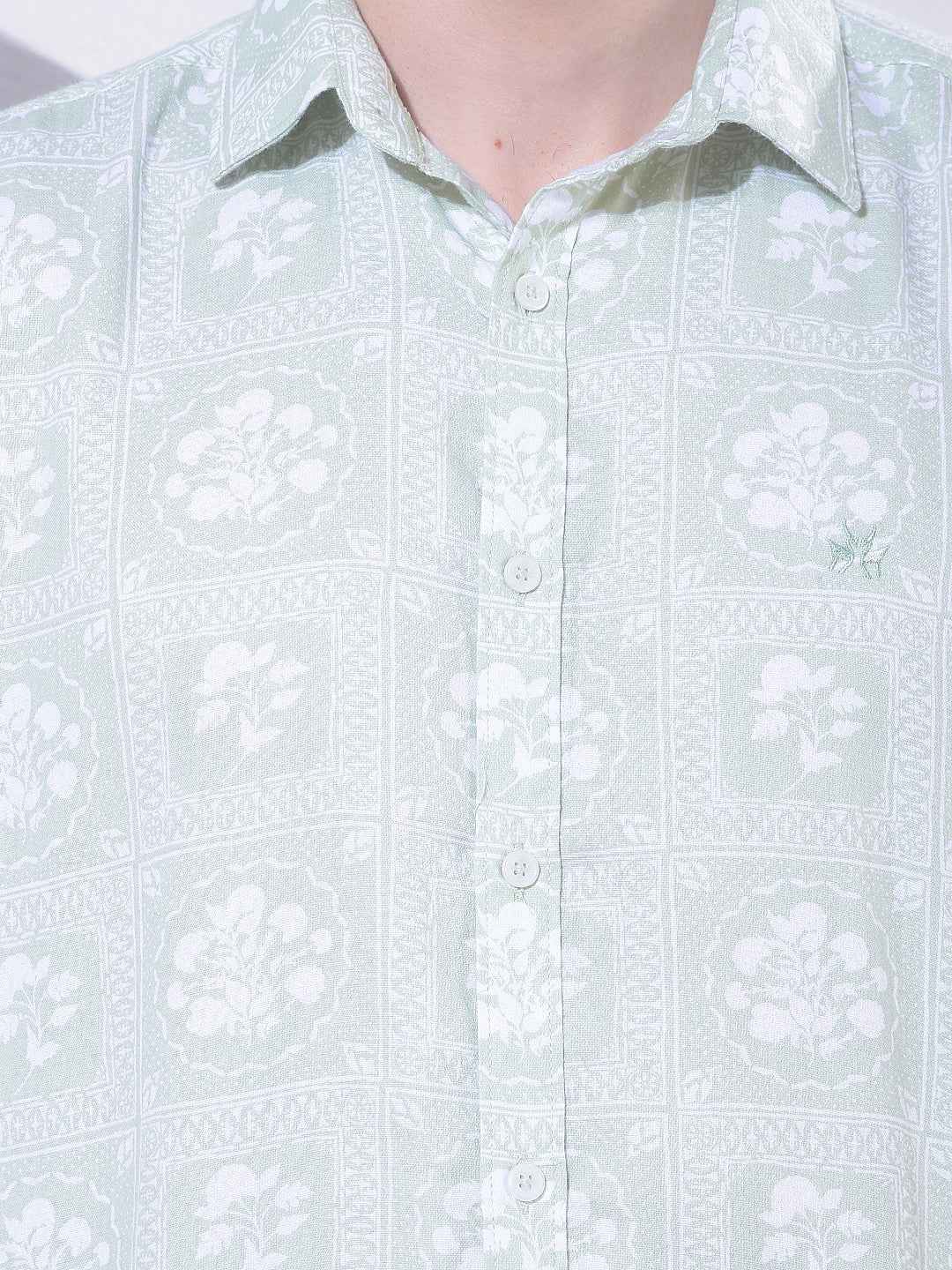 Green Floral Print 100% Cotton Shirt