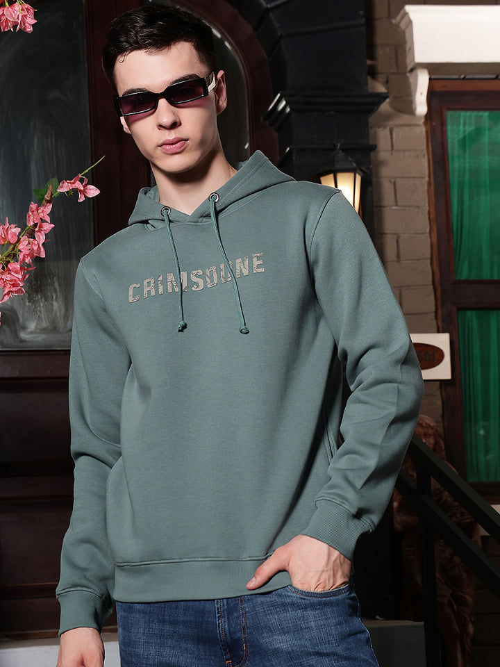 Green Typographic Print Hooded Neck Sweatshirt