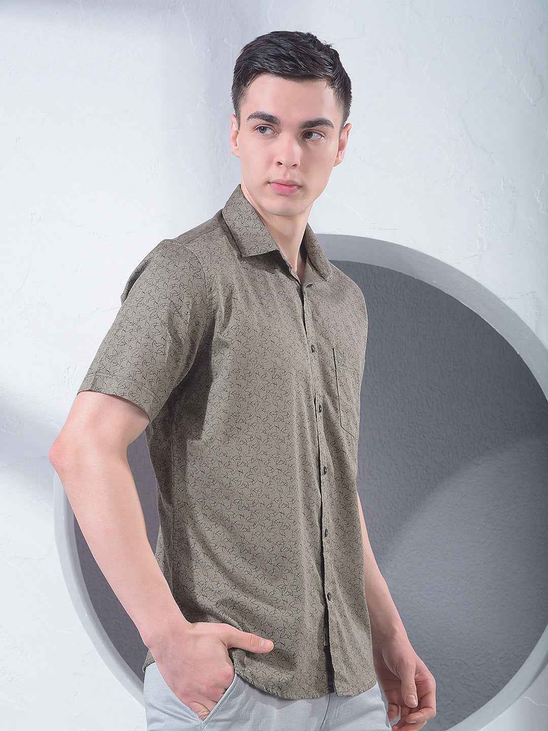 Olive Modern Print Shirt