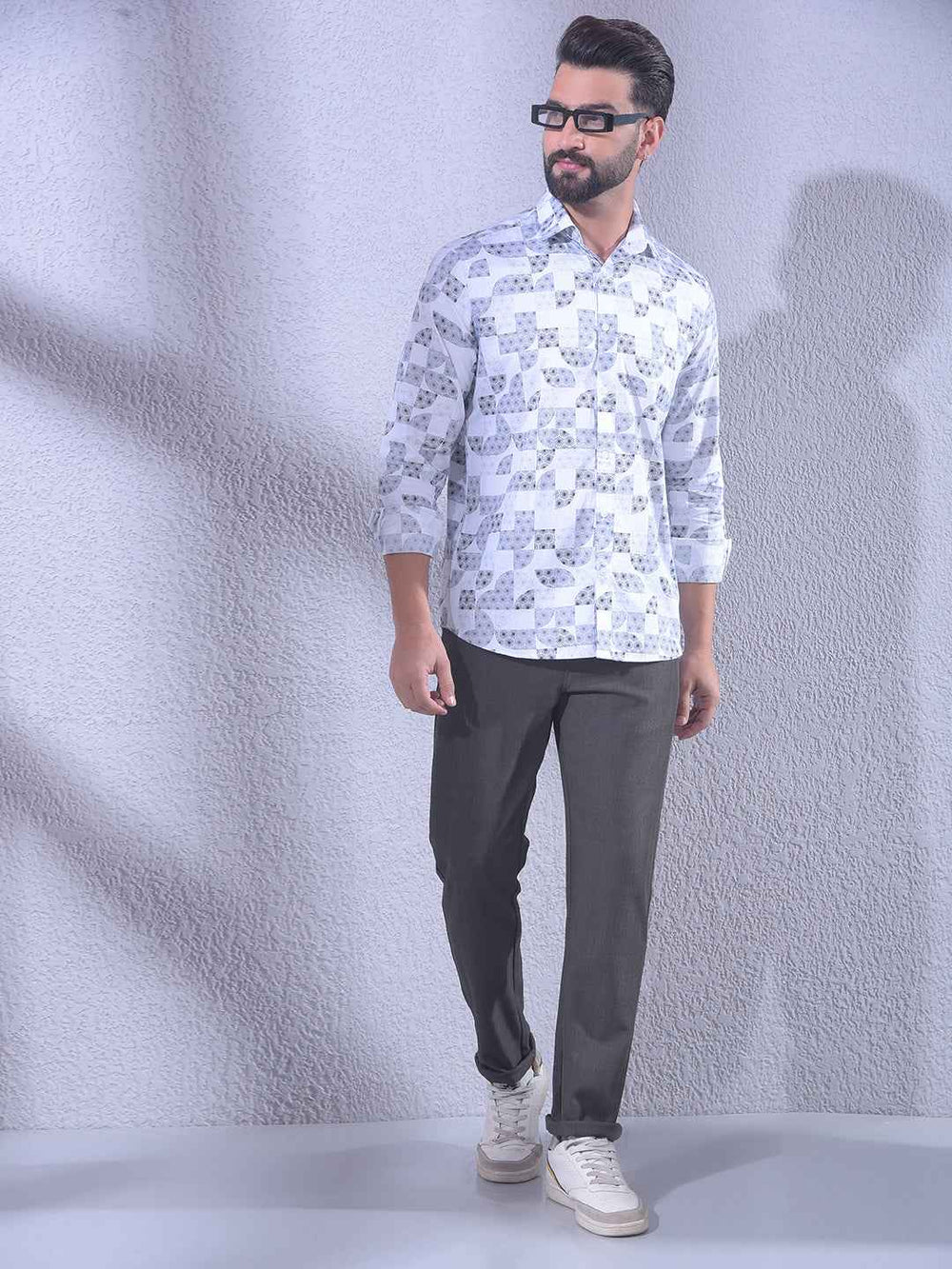 Blue Printed 100% Cotton Shirt
