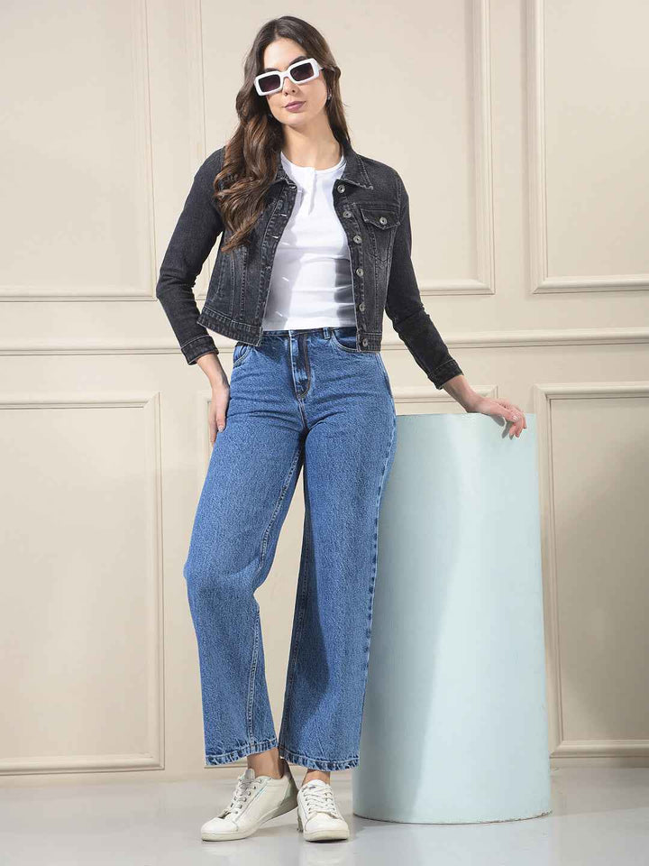 Black 100% cotton Crop Denim Jacket