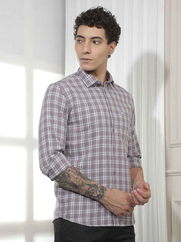 Purple Checked 100% Cotton Shirt