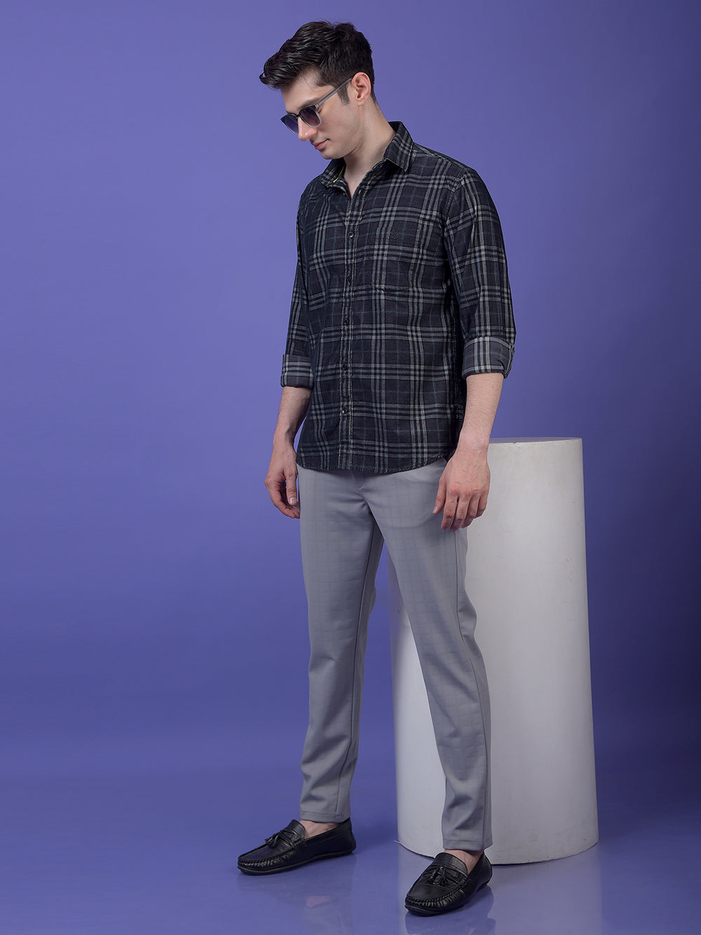 Black Checked 100% Cotton Corduroy Shirt