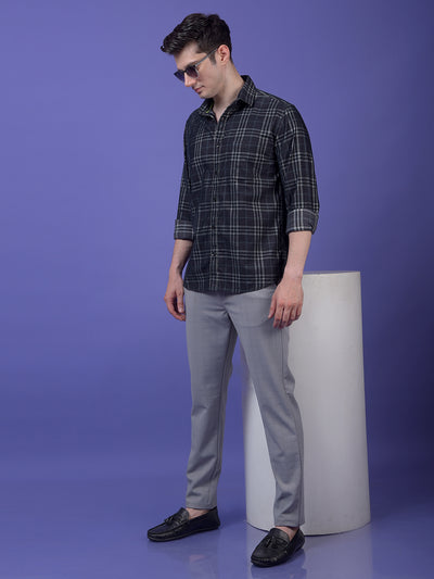 Black Checked 100% Cotton Corduroy Shirt