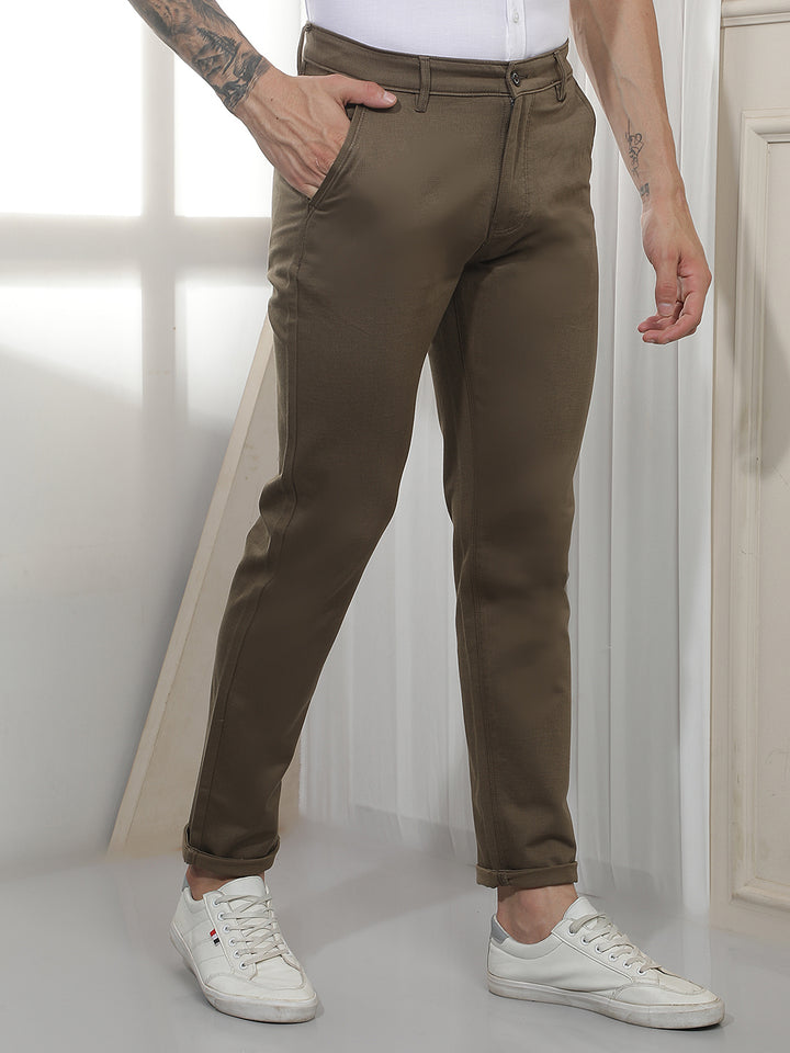 Brown Casual Cotton Trousers