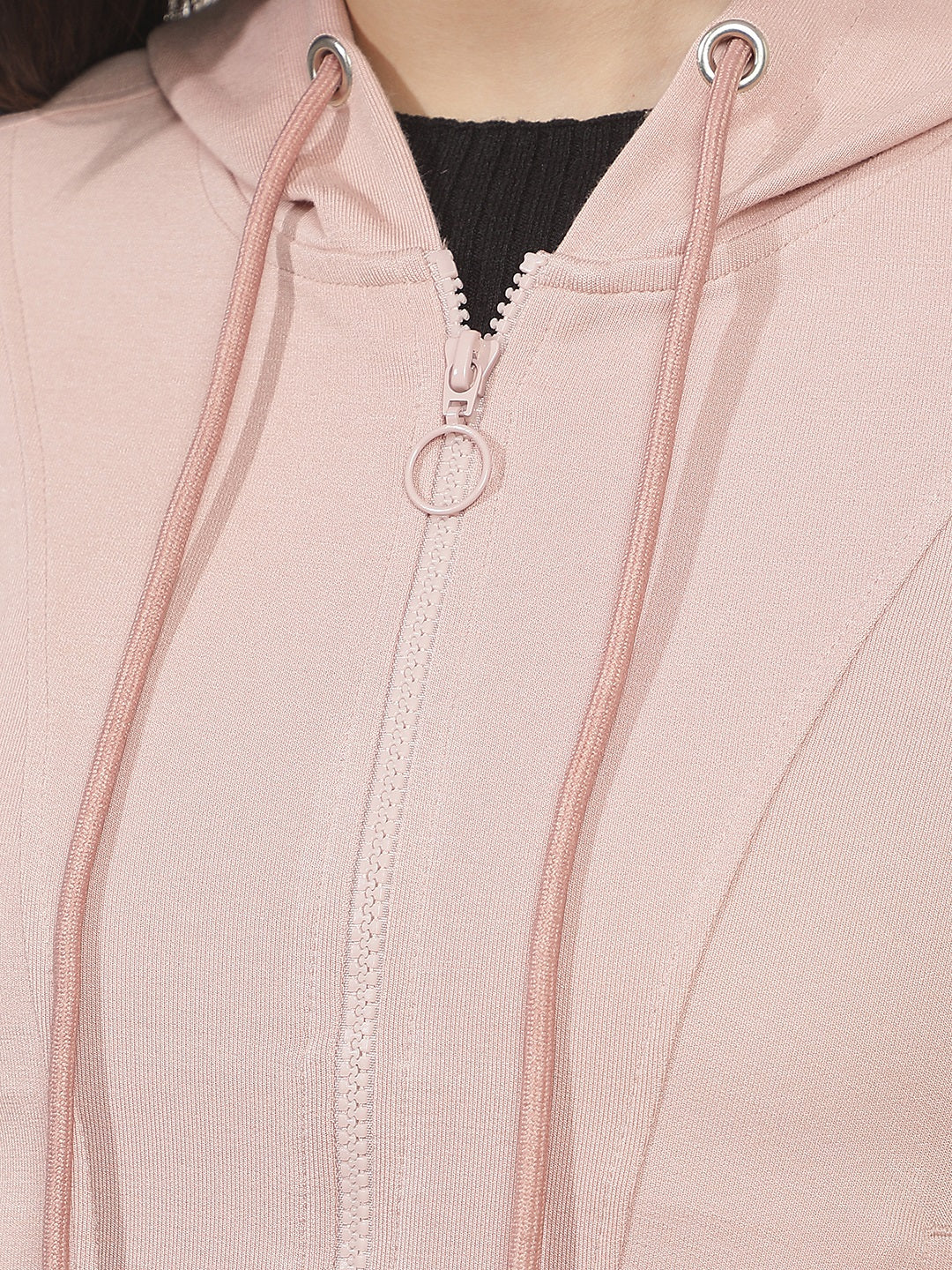 Pink Hooded Cropped Front-Open Sweatshirt